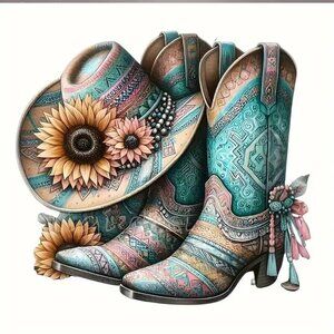 DIY Unfinished Diamond Painting Kit Western Cowboy Boots and Hat